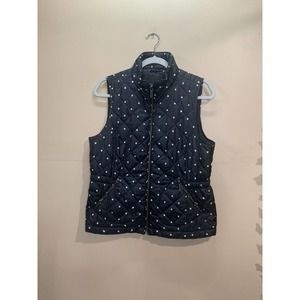 Talbot's Woman's Down Puffer Vest Black & White Dot Full Zip Size Medium Petite